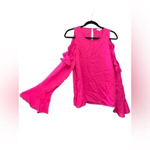 TCEC Women’s Vibrant Pink Cold Shoulder Blouse Sz L